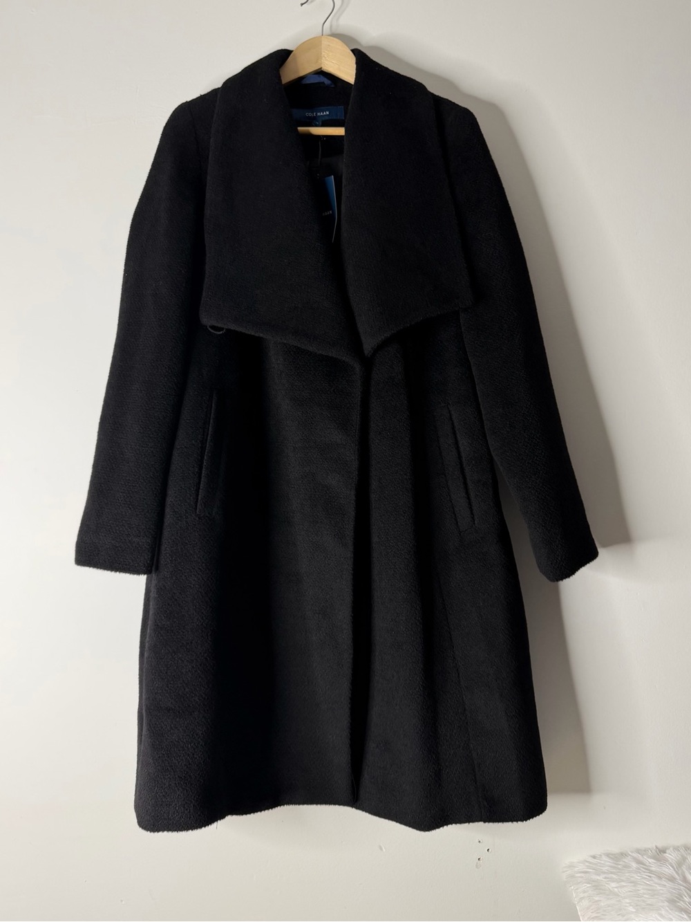 Cole Haan Black Draped-Collar Trench Coat